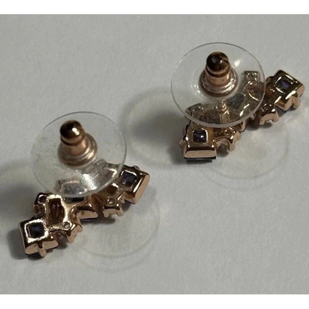 2Pc Blue Crystal Earrings Lot Rose Gold Tone Studs Elegant Gift Jewelry